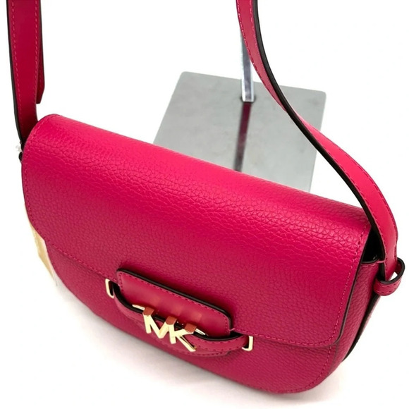 Michael Kors Small Reed Leather Saddle Crossbody Bag Electric Pink - Picture 7 of 10